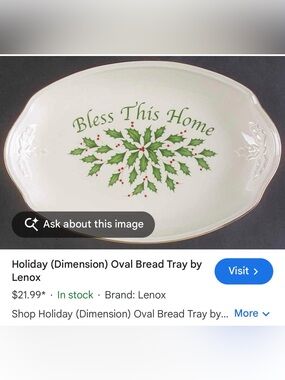 Lenox Cream Holiday 11” Serving Tray with Green Holly and Red Berries (New)